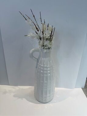 Kirklands Modern White Geometric Vase with Artificial Florals Farmhouse Pitcher